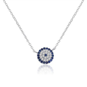 Created Blue and White Sapphire Evil Eye Necklace in Sterling Silver